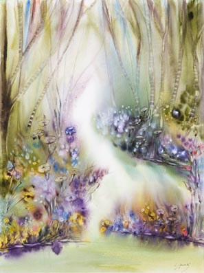 Chantal Grimb' Aquarelle titre Chemin vers l'imaginaire Dim 56x75