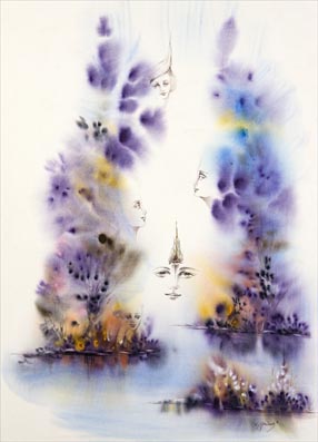 Chantal Grimb' Aquarelle Titre Reincarnation Dim 56x76